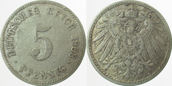 5 Pfennig 1903 J prfr/stgl !!