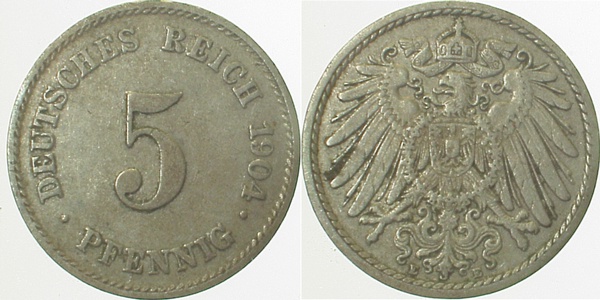 5 Pfennig 1904 E ss J012 ss 5 Pfennig