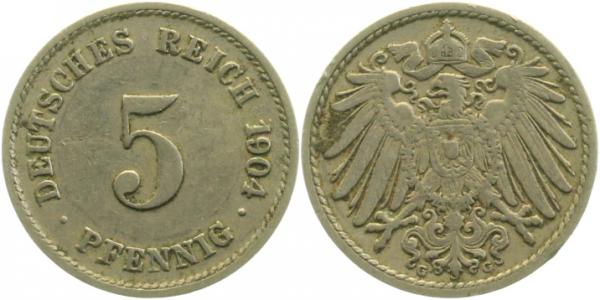 5 Pfennig 1904 G ss J012 ss 5 Pfennig