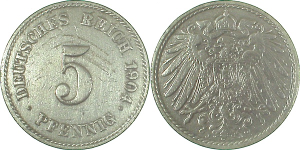 5 Pfennig 1904 J f. stgl !!!