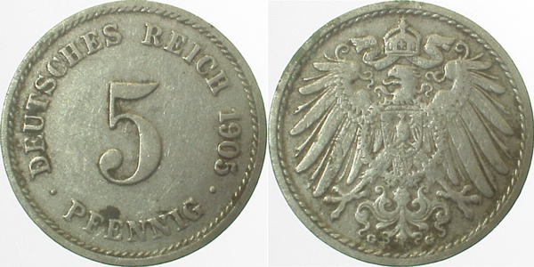 5 Pfennig 1905 G ss J012 ss 5 Pfennig