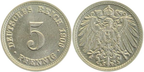 5 Pfennig 1906 D prfr J012 prfr 5 Pfennig