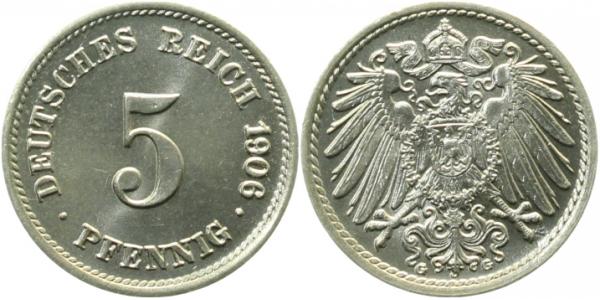 5 Pfennig 1906 G J012 Zahl "6" im Jahr doppelt geprägt stgl