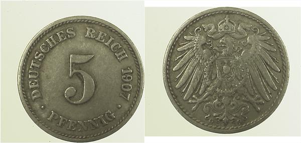 5 Pfennig 1907 G pfr/st o.Ring gepr