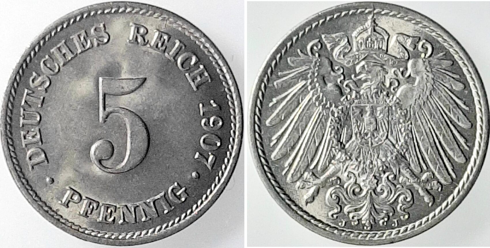 5 Pfennig 1907 J stgl.fein !!!!!!!
