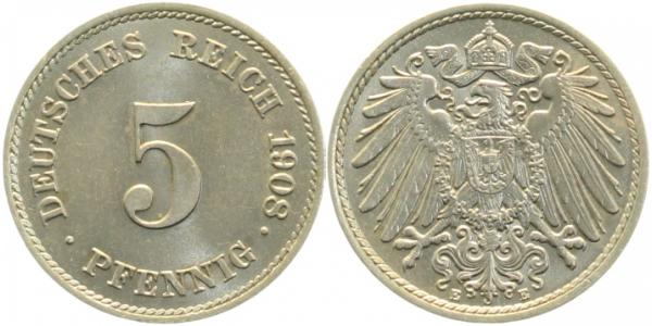 5 Pfennig 1908 E J12 f stgl