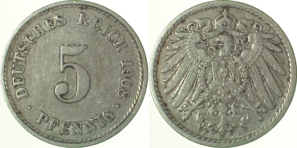 5 Pfennig 1908 F ss/vz J012 ss / vz 5 Pfennig