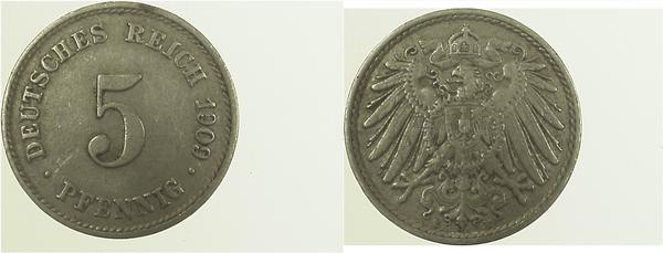 5 Pfennig 1909 E ss/vz J012 ss / vz 5 Pfennig