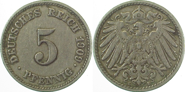 5 Pfennig 1909 E ss J012 ss 5 Pfennig