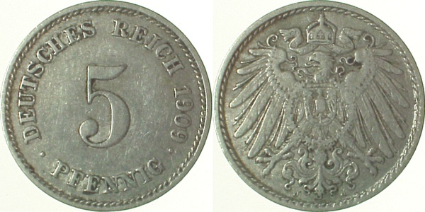 5 Pfennig 1909 J ss J012 ss 5 Pfennig