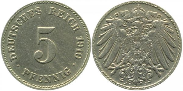 5 Pfennig 1910 J J012 ss/vz selten