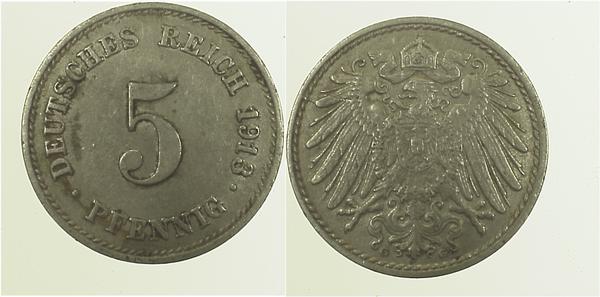 5 Pfennig 1913 G ss/vz J012 ss / vz 5 Pfennig