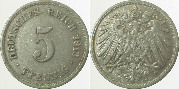 5 Pfennig 1913 J ss/vz J012 ss / vz 5 Pfennig
