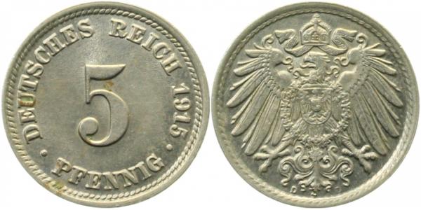 5 Pfennig 1915 D f prfr J012 f prfr 5 Pfennig