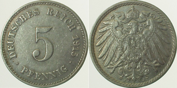 5 Pfennig 1915 J ss/vz J012 ss / vz 5 Pfennig