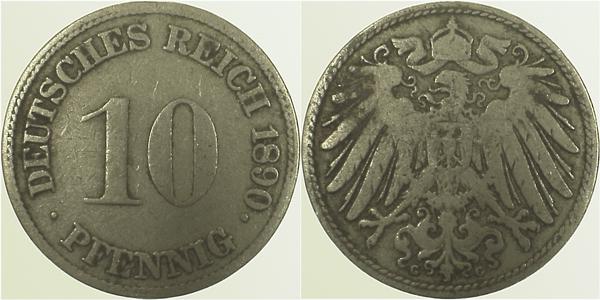 10 Pfennig 1890 G f. prfr vz/stgl, leicht fleckig