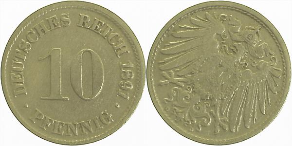 10 Pfennig 1891 D f.prfr/ f. stgl.