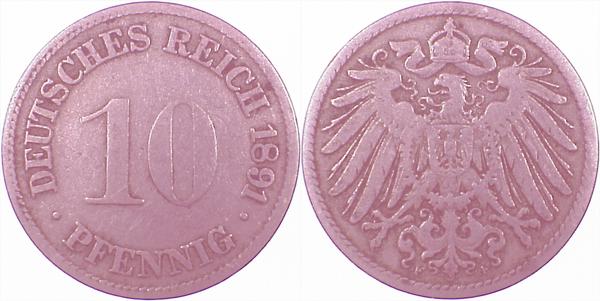 10 Pfennig 1891 F ss J013 ss 10 Pfennig