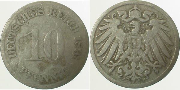 10 Pfennig 1891 F s/ss J013 s / ss 10 Pfennig