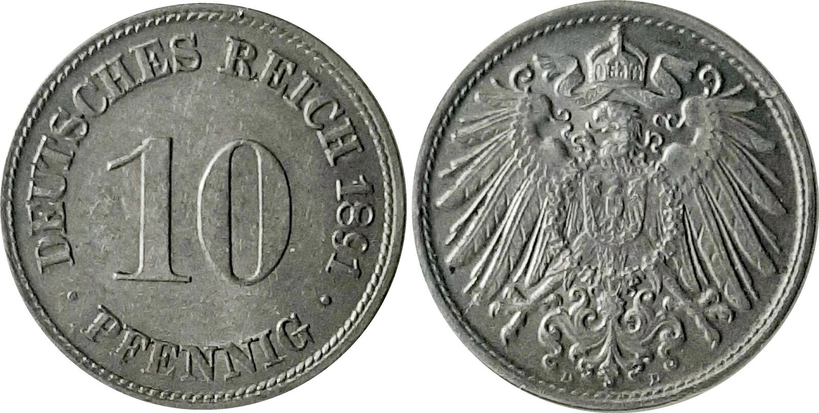 10 Pfennig 1891 F stgl !!