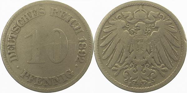 10 Pfennig 1892 E s/ss J013 s / ss 10 Pfennig