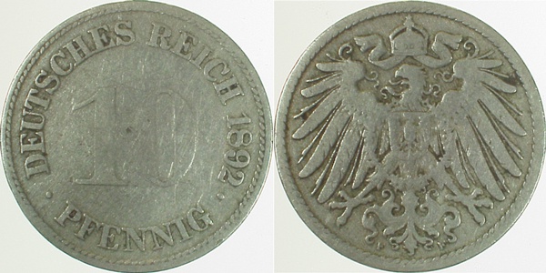 10 Pfennig 1892 F s/ss J013 s / ss 10 Pfennig