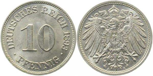 10 Pfennig 1893 A f prfr J013 f prfr 10 Pfennig