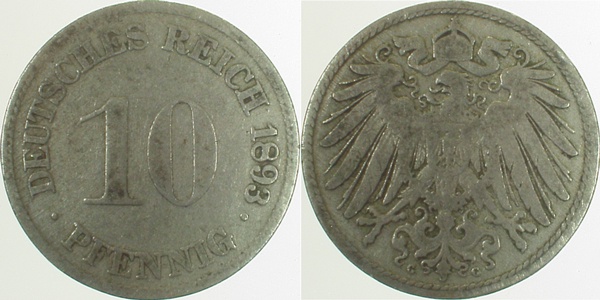 10 Pfennig 1893 G prfr/stgl/prfr!!