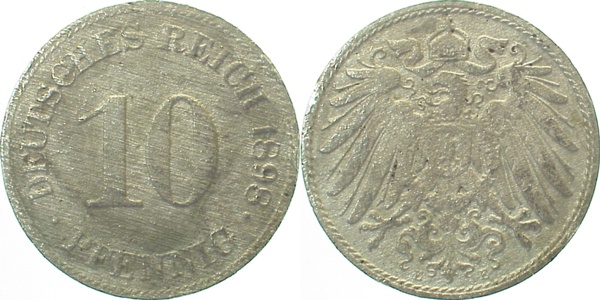 10 Pfennig 1898 E s/ss Korr J013 s / ss 10 Pfennig