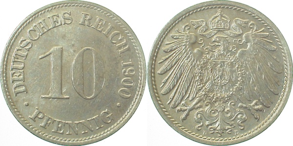 10 Pfennig 1900 D J013 Deutsches Reich prägefrisch/fast prägefrisch