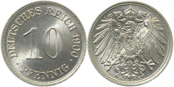 10 Pfennig 1900 E prfr/stgl aus Erstabschlag J013