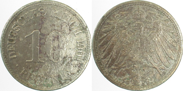 10 Pfennig 1901 G ss Vs: teilweise Korrodiert J013 ss 10 Pfennig