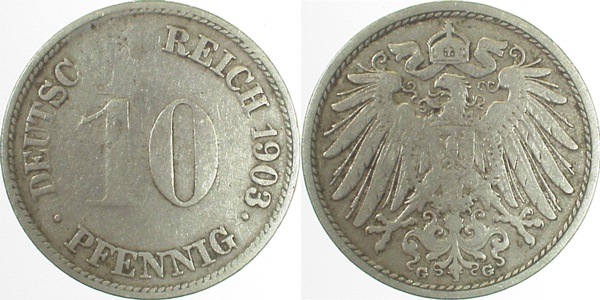 10 Pfennig 1903 G Umschr teilweise unleserl. Ss