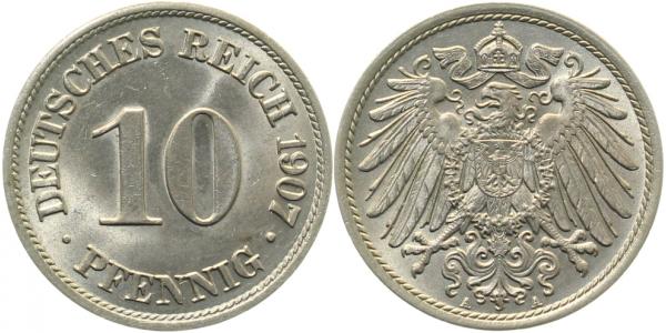 10 Pfennig 1907 A f.stgl, kleine Fleck auf die "1"