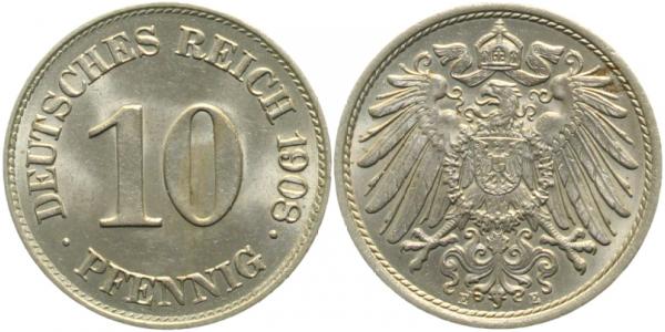 10 Pfennig 1908 E J013 prfr/stgl !!