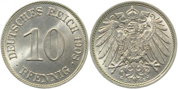 10 Pfennig 1908 E f stgl ! J013 f stgl 10 Pfennig