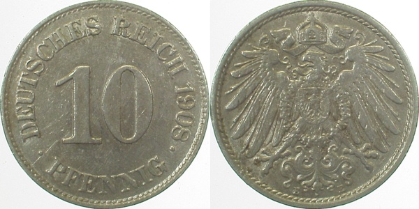 10 Pfennig 1908 E ss/vz J013 ss / vz 10 Pfennig