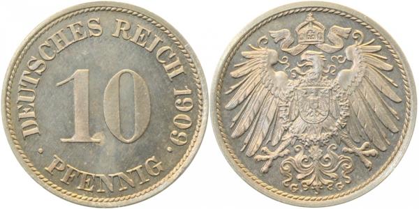 10 Pfennig 1909 G aus PP/ proof Randschaden