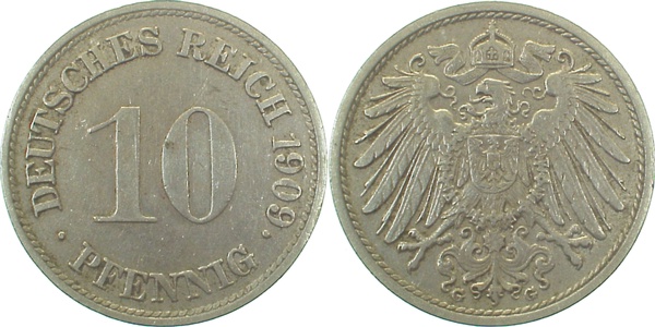 10 Pfennig 1909 G ss/vz J013 ss / vz 10 Pfennig
