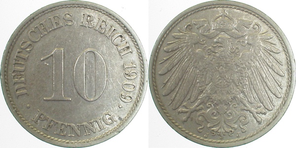 10 Pfennig 1909 J vz J013 vz 10 Pfennig