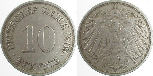 10 Pfennig 1909 J ss/vz J013 ss / vz 10 Pfennig