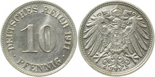 10 Pfennig 1911 D f stgl ! J013 f stgl 10 Pfennig