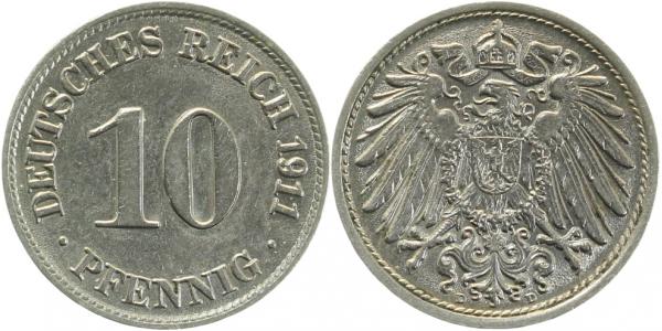 10 Pfennig 1911 D vz/st J013 vz/st 10 Pfennig