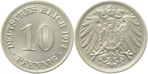 10 Pfennig 1914 D stgl! J013 stgl! 10 Pfennig