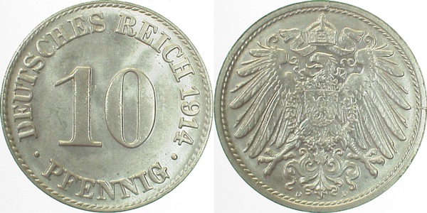 10 Pfennig 1914 D prfr J013 prfr 10 Pfennig