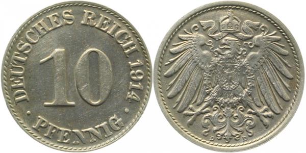 10 Pfennig 1914 D vz/st J013 vz/st 10 Pfennig