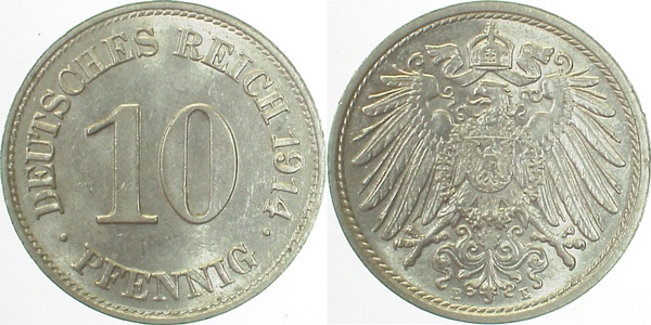 10 Pfennig 1914 E f stgl J013 f stgl 10 Pfennig
