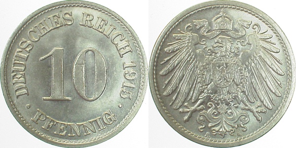 10 Pfennig 1915 A prfr/stgl J013 prfr / stgl 10 Pfennig