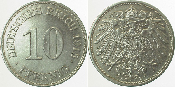 10 Pfennig 1915 E vz J013 vz 10 Pfennig