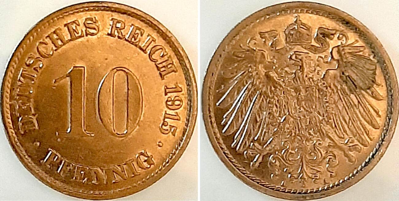 10 Pfennig 1915 A f.stgl/f.prfr kleiner Fleck